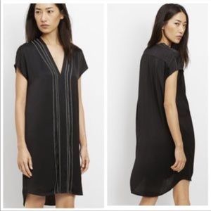 Vince Washed Satin Embroidered V-neck Dress